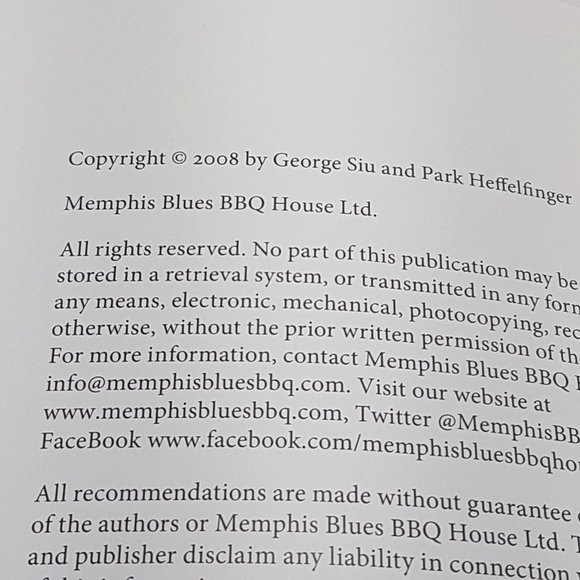 Vintage 2008 Memphis Blues BBQ House Cookbook by George Siu Park Heffelfinger BC - Picture 3 of 16